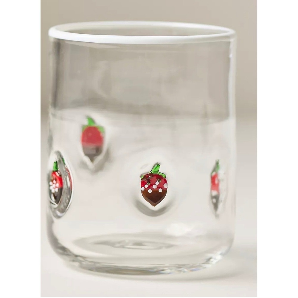 Anthropologie Icon Juice Glass Chocolate Covered Strawberry Valentine Clear 3D